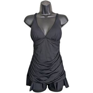 La Blanca Island Goddess Halter Skirted Lace Back One Piece Swimsuit Womens 10 B